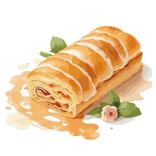 Premium Vector | Watercolor vector strudel pastry clipart editable white  background