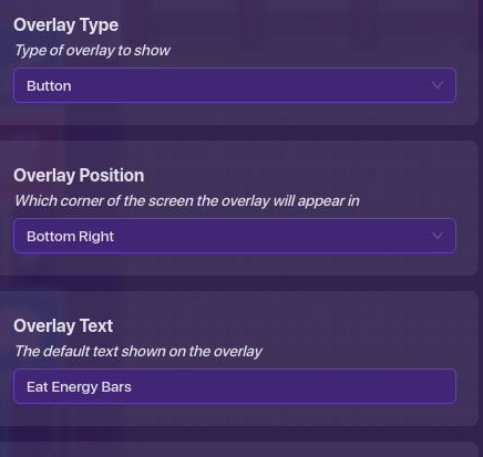 Second Overlay settings