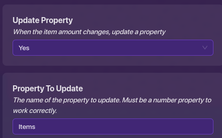 Inventory Item Manager Update Property Settings