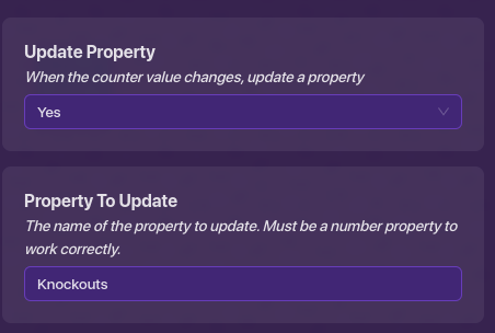 Counter Update Property Knockouts Settings