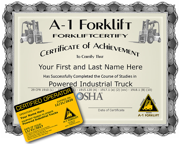 A-1 Forklift Certification Training Courses | OSHA, CalOSHA Compliant