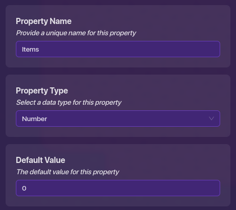 Items Property Settings