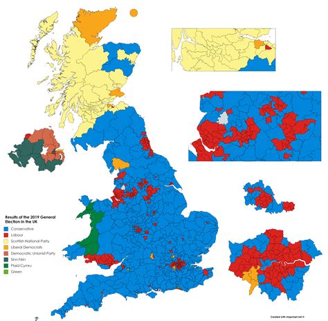 Winning party by constituencies in yesterday UK election : europe