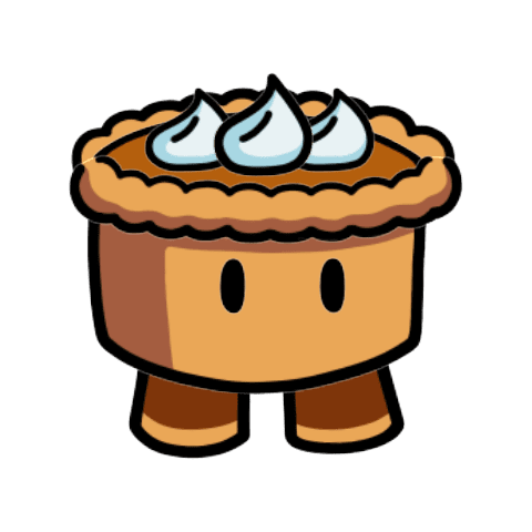 A cartoon pie with whipped cream on top Description automatically generated